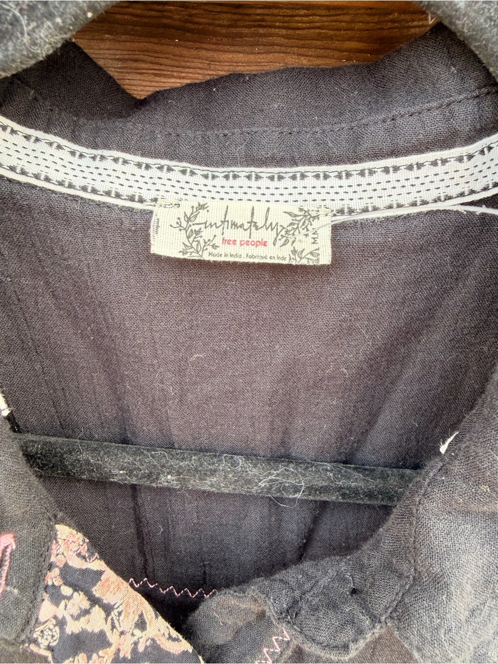 Women's Black Button-Down Shirt with Floral Trim - Picture 3 of 5